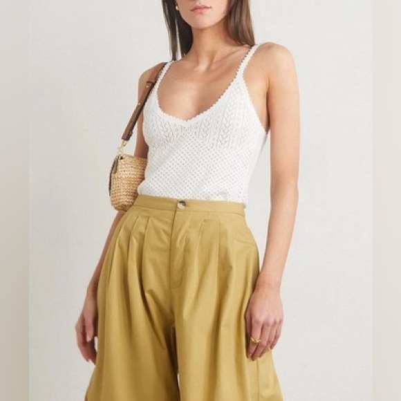 Tops - Doen Addie 100% Organic Cotton Lace Picot Trim V Neck Tank Top White Size M